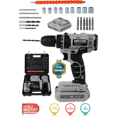 Kimmeer Plus 12V Çift Akülü Çelik Mandren Akülü Vidalama Şarjlı