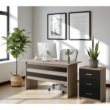 Robin Home Verona Ofis Çalışma Masası ve 3 Çekmeceli Keson Takım Set