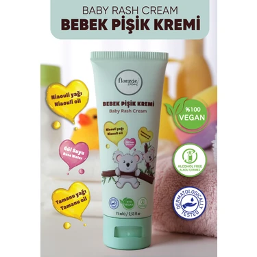 Floravie Natural Vegan Bebek Pişik Kremi Alkolsüz 75 ml Cilt Koruyucu