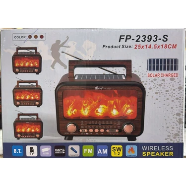 Knstar FP-2393-S Şömineli Güneş Panelli Bluetooth USB Nostaljik