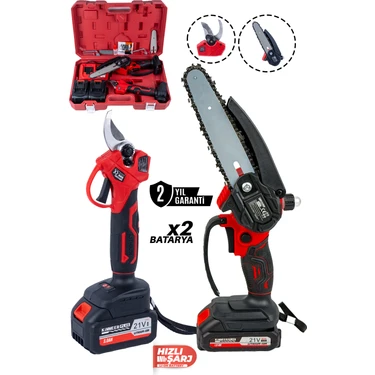 Kimmeer Plus 18V Çift Akülü Çelik Şanzıman Dal Budama Makası & Testeresi 2 Li