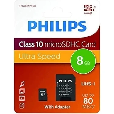 Philips FM08MP45B/00 8gb CLASS10 Uhs-I U1 Tf Adaptörlü Micro Sdhc Hafıza