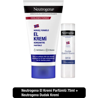 Neutrogena Norveç Formülü Parfümlü El Kremi 75 ml + SPF20 Dudak Bakım Kremi 4.8