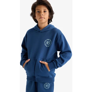 DeFacto Kapüşonlu Baskılı İçi Yumuşak Tüylü Sweatshirt Erkek Çocuk