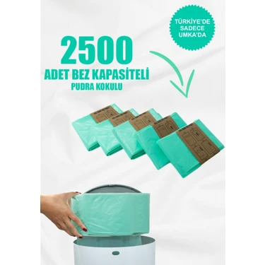 16LT Çöp Kutuları ile Uyumlu 2500 Bebek Bezi Kapasiteli Bebek Pudrası Kokulu 5 Paket Yerli Çöp