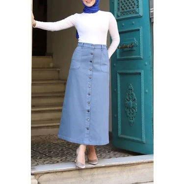 Boydan Düğmeli Gabardin Etek
