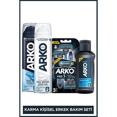 Arko Men Erkek Tıraş Tanişma Paketi 3 Bıçaklı Tıraş Bıçağı ile Hassas Cilt Dostu Tıraş
