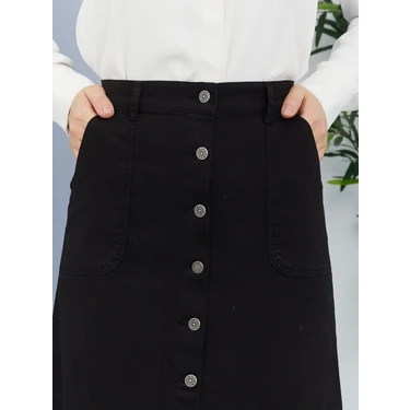 Boydan Düğmeli Gabardin Etek
