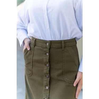 Boydan Düğmeli Gabardin Etek