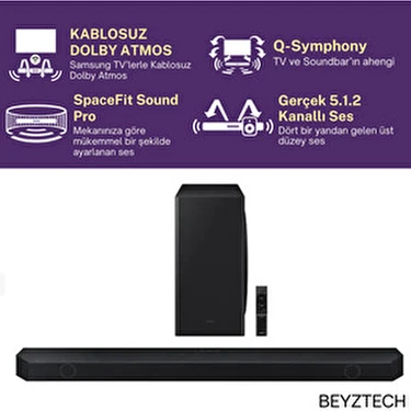 Premıum Kablosuz Bağlantılı Q-Symphony Teknolojili 5.1.2 Kanal Gelişmiş Ses 3D Ses
