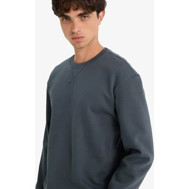 DeFacto Regular Fit Bisiklet Yaka Basic Düz Kalın Sweatshirt