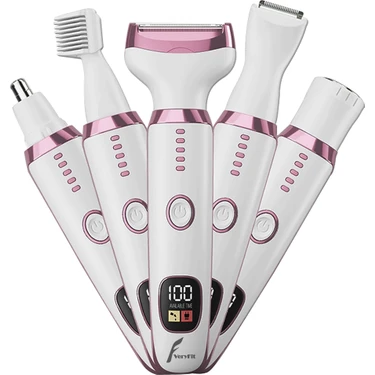 VeryFit RF-3028A Epilatör 5 In 1 Arada Şarjlı Tıraş Makinesi Islak & Kuru Kullanım için Beyaz