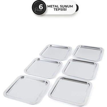 6'lı Kare Parlak Metal Sunum Tepsisi Seti – Kahve Yanı Fiyatı