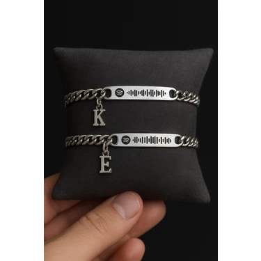2 Adet Sevgili Arkadaş Spotify Kodlu Baş Harfli Unisex Çelik Bileklik Çifti