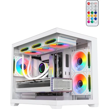 Revenge Terranova Beyaz Kumandalı Midi Tower Gaming Bilgisayar Kasası 6 Argb Fanlı Cam Panel