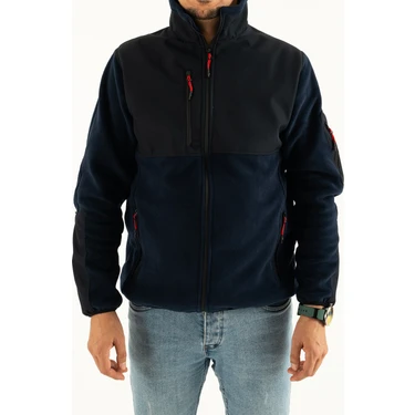 Souris Erkek Lacivert Slim Fit Anti-Pilling Tüylenme Yapmayan Tam Fermuar Softshell Garnili Polar