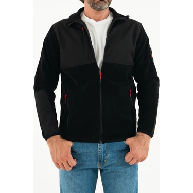 Souris Erkek Siyah Slim Fit Anti-Pilling Tüylenme Yapmayan Tam Fermuar Softshell Garnili Polar
