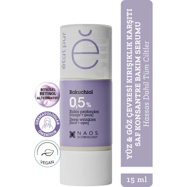 Etat Pur Bakuchiol %0,5 Kırışıklık Karşıtı Vegan Yüz & Göz Çevresi Serumu 15 ML Hassas Ciltler