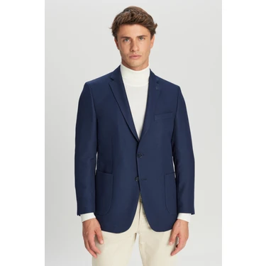 Altınyıldız Classics Erkek Lacivert Slim Fit Dar Kesim Mono Yaka Torba Cepli Blazer