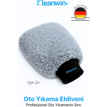 Kleanwin Hydroglove Sünger Dolgulu Mikrofiber Oto Yıkama Eldiveni 1 Adet Gri Renkli Araç Temizlik