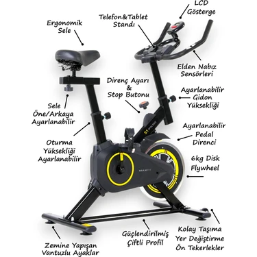 Voit Garantili Maxfit S1 Spinbike Direnç Ayarlı Elden Nabız Ölçer Ayarlanabilir Sele ve