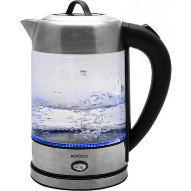 Karaca Cam Inox Bitki Çayı Makinesi ve Su Isıtıcı Kettle 2202,Led Işıklı, Yüksek Borosilikat Gövde