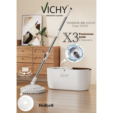 Vıchy 360° Döner Mop Temizlik Seti | Kolay Sıkma Kova, Fiyatı