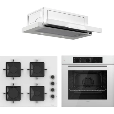 Ferre QBL62CB - SS206 -D037 60 cm Beyaz Cam Turbolu Aspiratörlü Ankastre Set -
