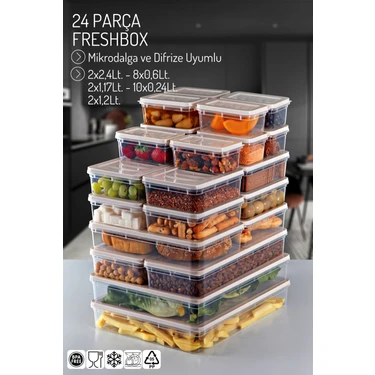 Nandy Home Freshbox 24'lü Set Mikrodalga ve Dondurucuya Uygun Krem Renkli Plastik Saklama Kabı 1 lt