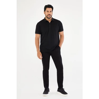 Altınyıldız Classics Erkek Siyah Kanvas Diz İzi Yapmayan Slim Fit Dar Kesim Yan Cep Chino