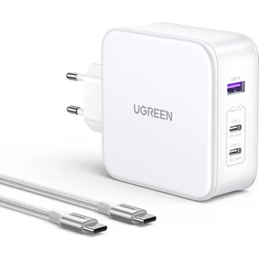 Ugreen Nexode 140W Gan 3 Portlu Hızlı Şarj Cihazı 1xusb-A, 2xusb-C Qc 4.0 Pd 3.1, Beyaz,