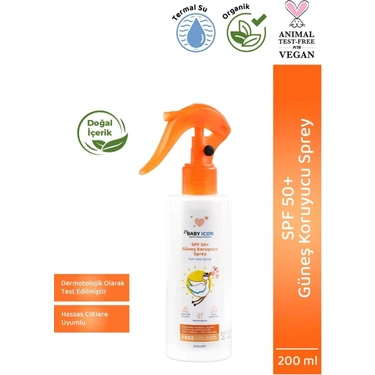 Baby Icon SPF 50 Doğal Güneş Spreyi 200 ml Hassas Ciltler İçin Suya Dayanıklı