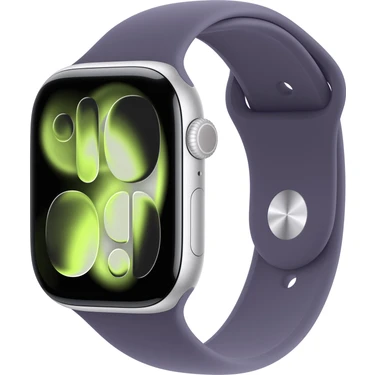 Apple Watch Series 11 Gps, 46 mm Gümüş rengi Alüminyum kasa ve Sis moru Spor kordon  -