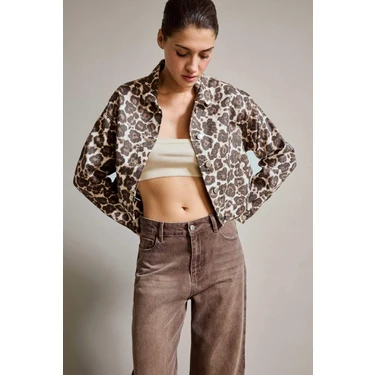 DeFacto %100 Pamuk Leopar Desenli Düğmeli Denim Ceket