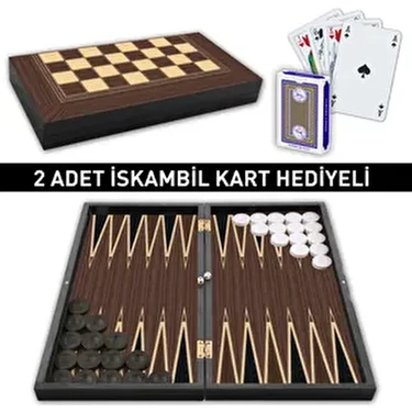 Alpsan Lotus Ceviz Kaplama Tavla Dama Seti 2 Adet İskambil Kart Hediyeli Mıknatıslı Kapama