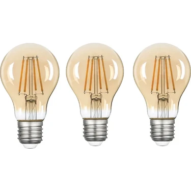 A60 Bal Cam LED Ampul 6W 2500K E27 (Gün Işığı) 3'lü