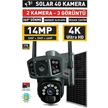 IDS 14MP Gece Görüşlü Işıklı Solar Kamera 360° Güvenlik Kamerası Güneş Enerjili