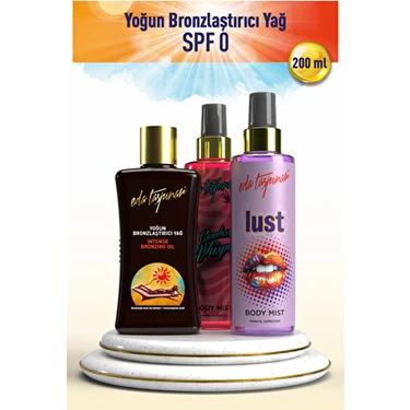 Eda Taşpınar Edo Tasarımcı Yoğun Bronzlaştırıcı Yağ SPF 0 200 ml Işıltılı Etki ile Derin