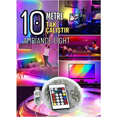 10 Metre RGB Ses Kontrollü Kumandalı Telefon Kontrollü Su Geçirmez Magic LED Şerit