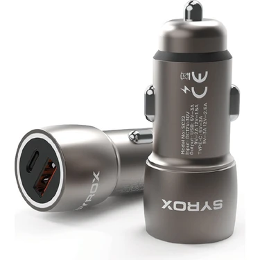 Syrox SC32B 3.1A 30W Pd Q.c. 3.0 1xtype-C + 1xusb-A Çıkışlı Hızlı Araç Şarj Cihazı - Metalik