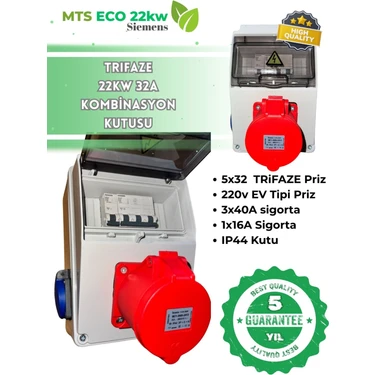 22 Kw Trifaze Taşınabilir Elektrikli Araç Şarj Cihazı Kombinasyon Kutusu 5*32 +