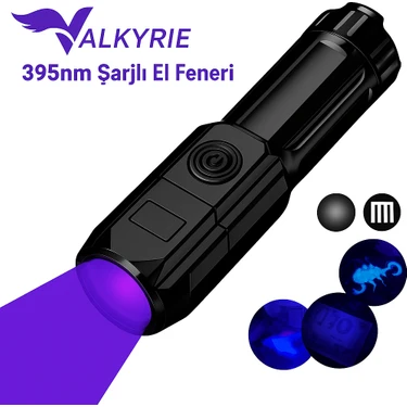 Valkyrie 395NM Uv Mor Işık Şarjlı El Feneri – 1200MAH Batarya, Type-C Şarj, Hafif ve Güçlü