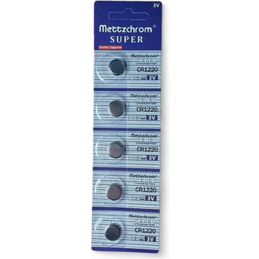 Mettzchrom Süper Pil Düğme 3V CR1220 Lityum 5'li Paket Super Cr 1220 Pil