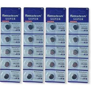 Mettzchrom Süper Pil Düğme 3V CR1220 Lityum 20'li Paket Super Cr 1220 Pil