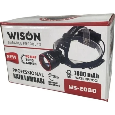 Wison WS-2080 | 40W • 3000 Lümen • Hareket Sensörlü Profesyonel Şarjlı Kafa