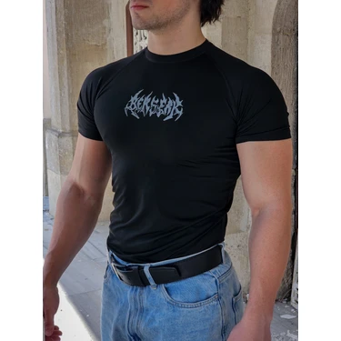 Liber Berserk - Nefes Alan Ultra Esnek Yapı Slim Fit Erkek Fitness T-Shirt Siyah Düz