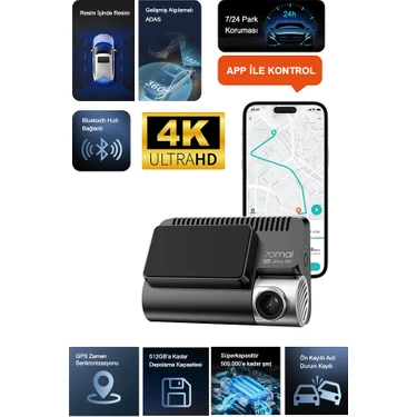 70MAI Yükseltilmiş Araç Kamerası A800SE, 4K Ultra Hd Çözünürlük, Süper Gece Görüşü, Süper