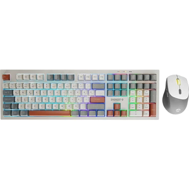 Everest Km-78 Rena Krem/gri/kahve Kablosuz 2.4 + Bt Rgb Aydınlatmalı Sessiz Q Su Sıçramasına