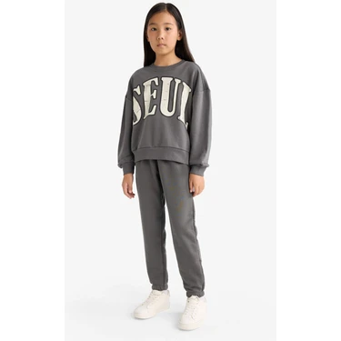 DeFacto 2'li Takım Baskılı Sweatshirt Eşofman Altı Kız Çocuk