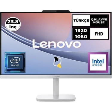 Lenovo A100 Intel Core I3 N305 8gb 256GB SSD Windows 11 Pro 23.8" Fhd Freedos All In One Bilgisayar